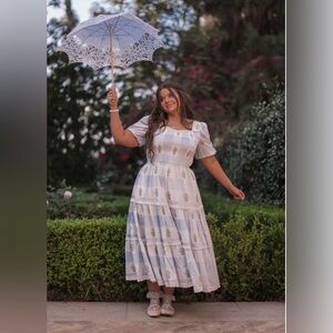 NWT JessaKae Felicia size 1x White and Blue Midi Dress